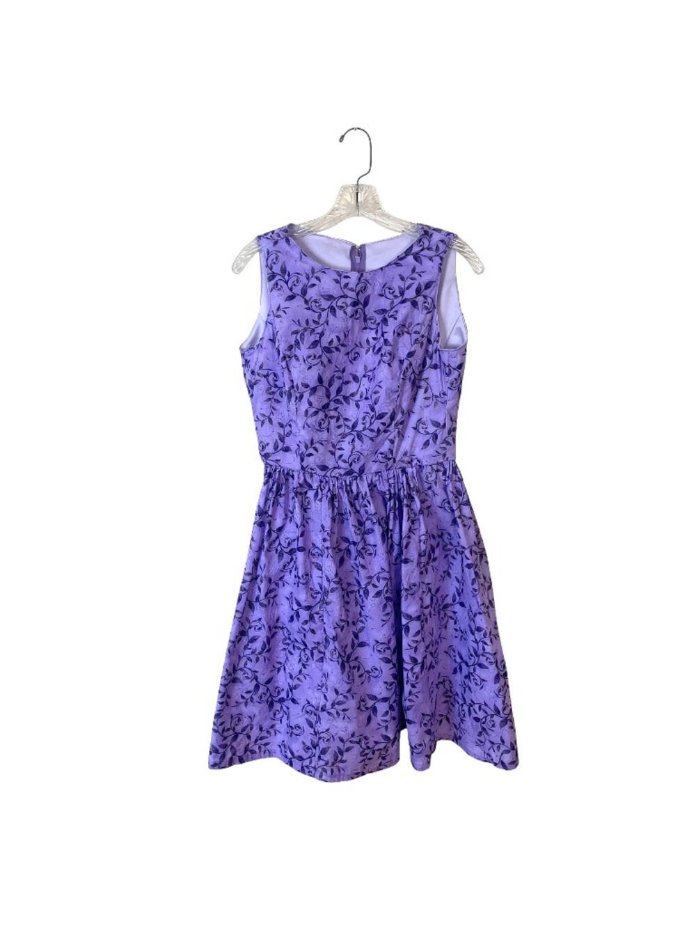 Handmade 1950s Style Womens Dress Purple Sleeveless Floral Medium Fit to Flare